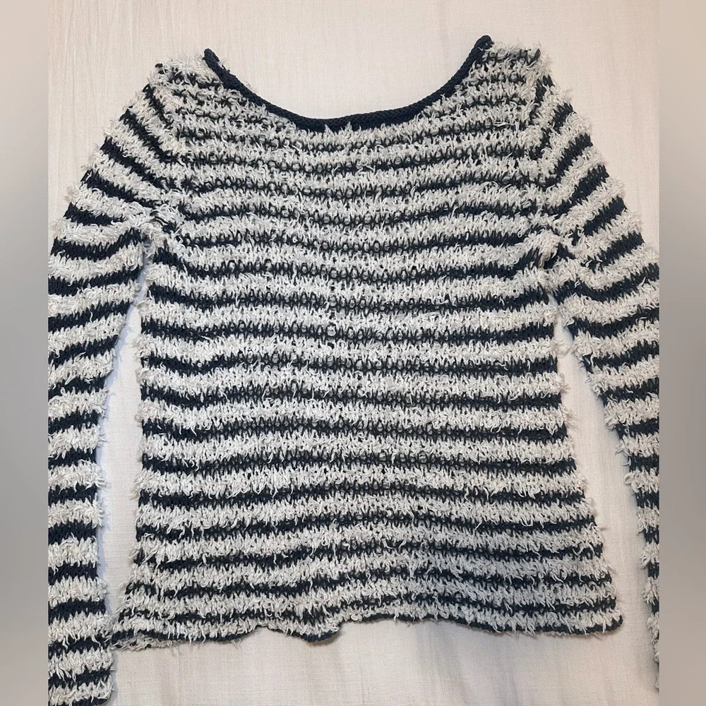 Free People Downy Stripe Pullover Shag Sweater